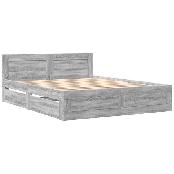 vidaXL Cama con cabecero madera de ingenier&iacute;a gris Sonoma 160x200 cm