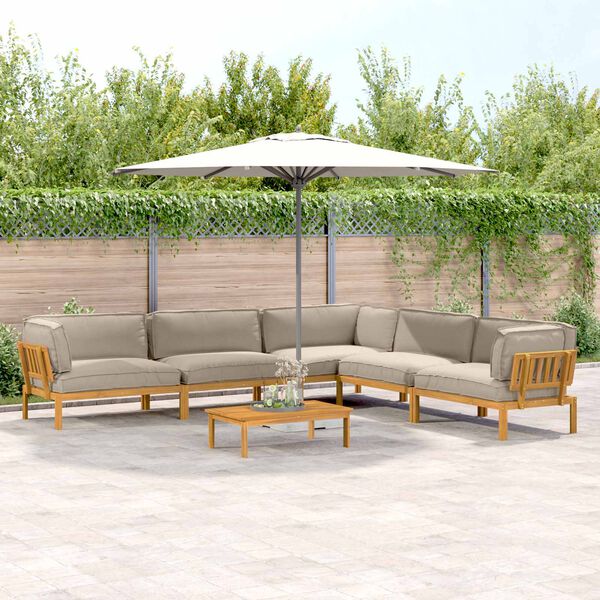 vidaXL Juego de Sof&aacute; con coj&iacute;n 6 pcs Taup&eacute; Madera de Acacia S&oacute;lida