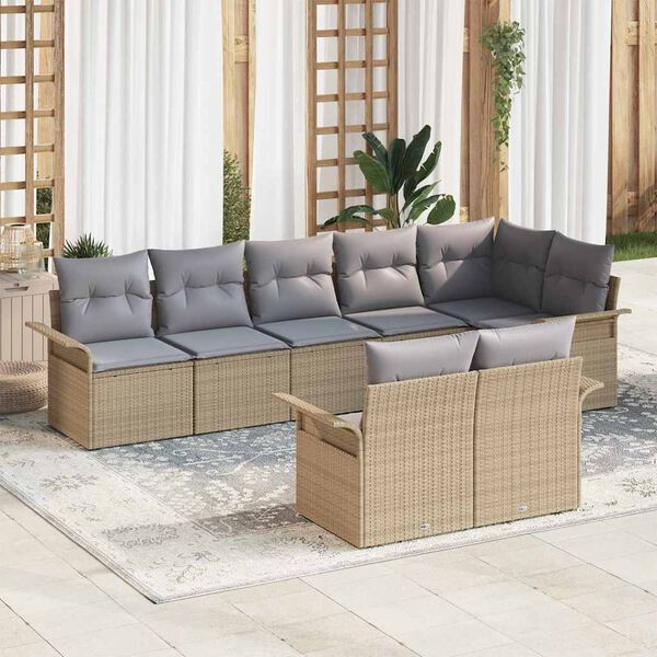 vidaXL Conjunto de sof&aacute; de jard&iacute;n 8 pcs Beige rat&aacute;n sint&eacute;tico