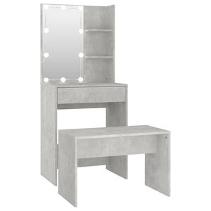 vidaXL Juego de tocador con LED madera contrachapada gris hormig&oacute;n
