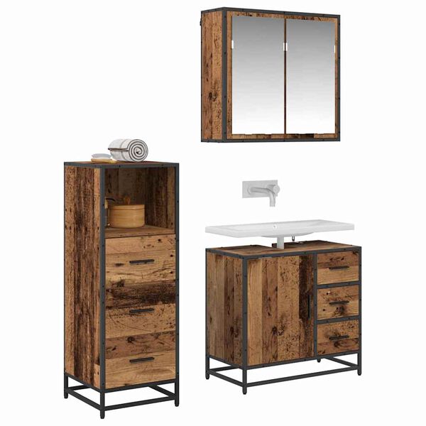vidaXL Juego de muebles de ba&ntilde;o con caj&oacute;n 3 pcs Madera envejecida