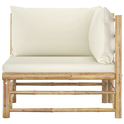 vidaXL Set de muebles de jardín 2 piezas bambú y cojines blanco crema