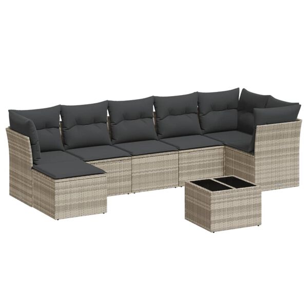 vidaXL Set de sof&aacute;s de jard&iacute;n 8 pzas y cojines rat&aacute;n sint&eacute;tico gris
