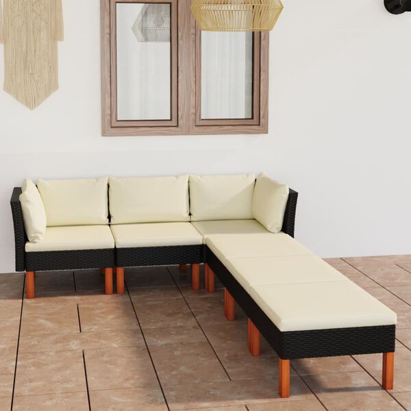 vidaXL Set de muebles de jard&iacute;n 6 pzas y cojines rat&aacute;n sint&eacute;tico negro
