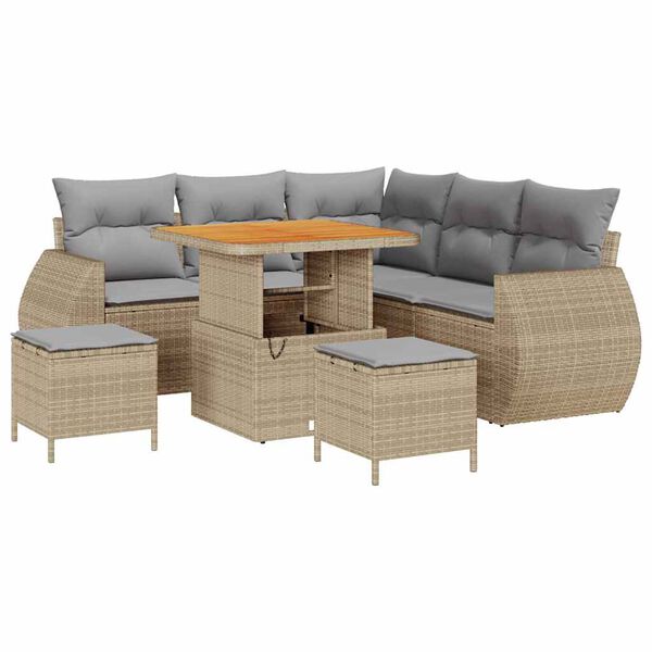 vidaXL Conjunto de sof&aacute; de jard&iacute;n con coj&iacute;n 8 pcs Beige y Gris Claro