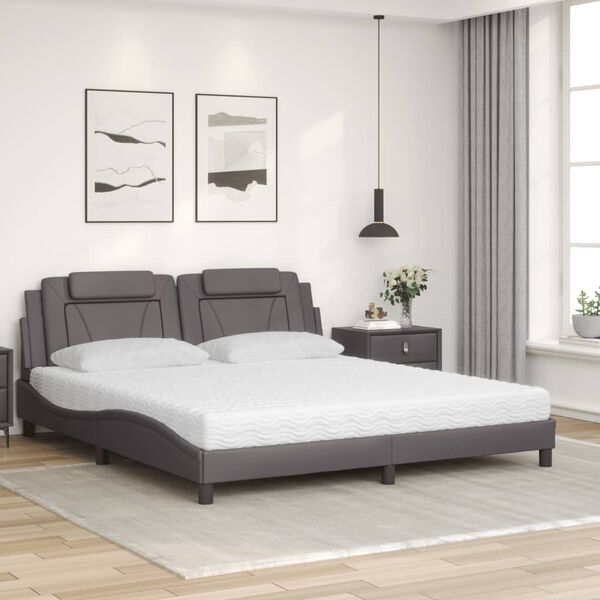 vidaXL Cama Viana con colch&oacute;n cuero sint&eacute;tico gris 180x200 cm