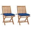 vidaXL Sillas plegables (2 unidades) con cojines azules, de madera maciza de teca.