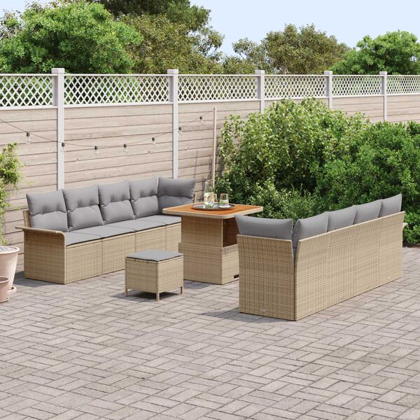 vidaXL Conjunto de sofá de jardín con cojín 11 pcs Beige y Gris Claro