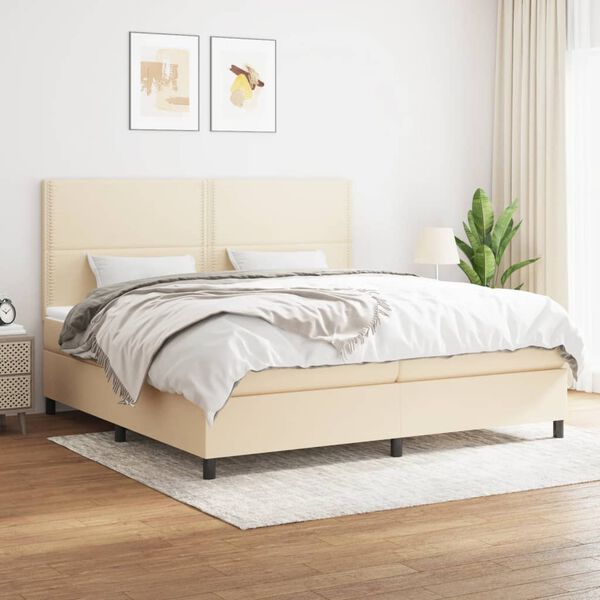 vidaXL Cama box spring con colch&oacute;n tela color crema 200x200 cm