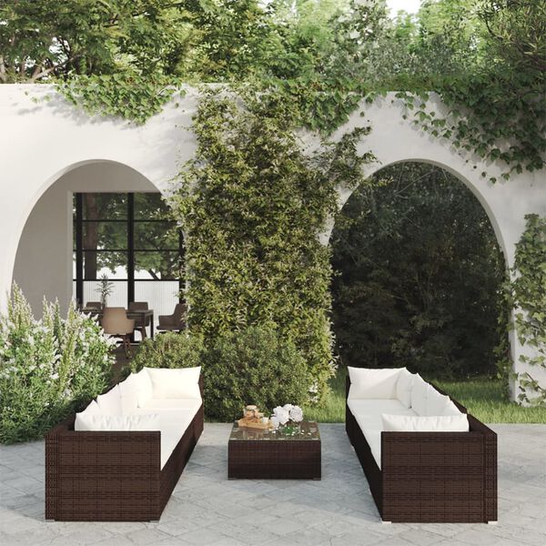 vidaXL Set muebles de jardín 9 piezas y cojines ratán sintético marrón