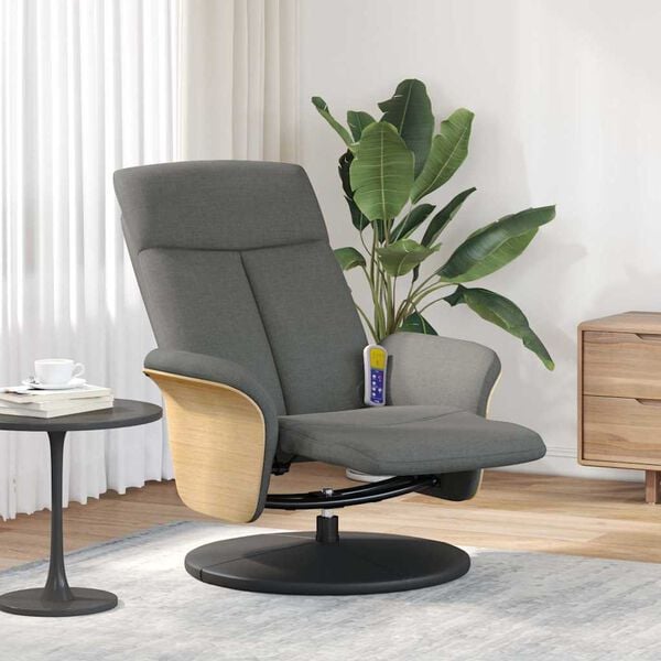 vidaXL Sill&oacute;n reclinable de masaje con reposapi&eacute;s tela gris oscuro