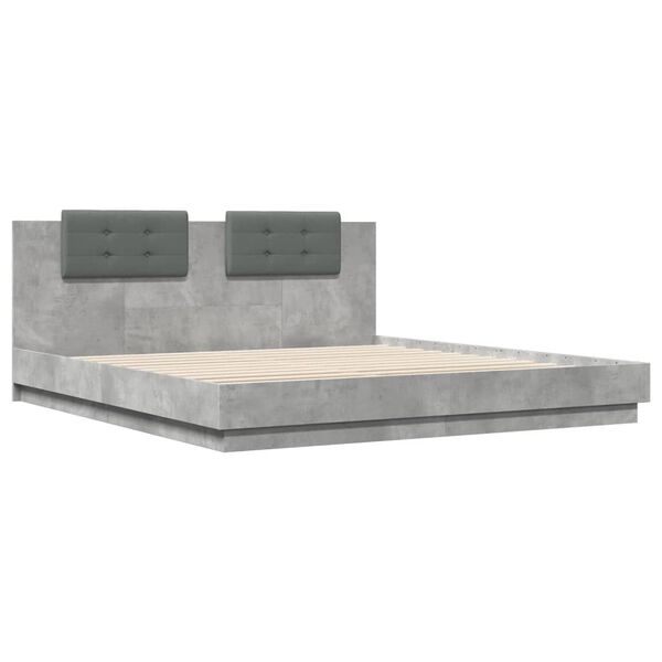 vidaXL Cama con cabecero madera de ingenier&iacute;a gris hormig&oacute;n 160x200 cm
