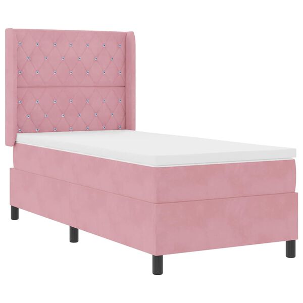 vidaXL Cama tipo Box Spring con colch&oacute;n Rosa 90 x 200 cm Terciopelo