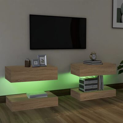 vidaXL Muebles para TV con luces LED 2 uds roble Sonoma 60x35 cm
