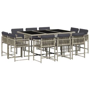 vidaXL Set de comedor de jard&iacute;n 11 pzas y cojines rat&aacute;n sint&eacute;tico gris