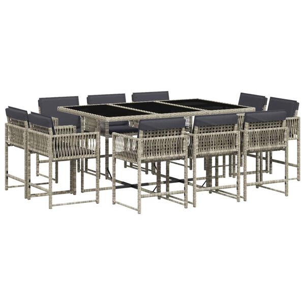 vidaXL Set de comedor de jard&iacute;n 11 pzas y cojines rat&aacute;n sint&eacute;tico gris