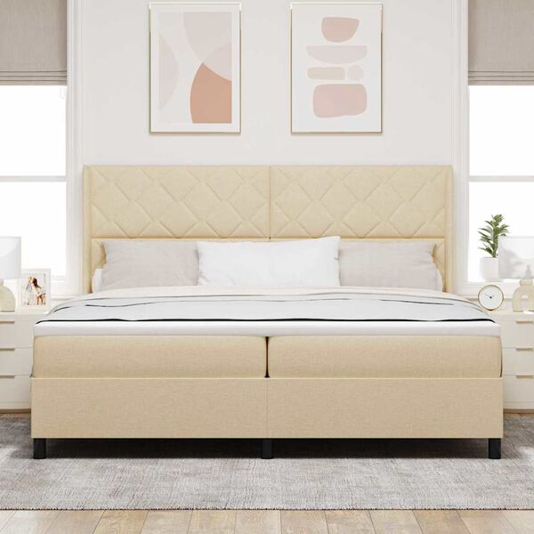 vidaXL Cama tipo Box Spring con colch&oacute;n Crema 200 x 200 cm tela