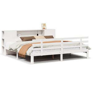 vidaXL Cama con estanter&iacute;a sin colch&oacute;n madera maciza blanca 200x200 cm