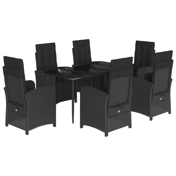 vidaXL Set de comedor de jard&iacute;n 7 pzas y cojines rat&aacute;n sint&eacute;tico negro