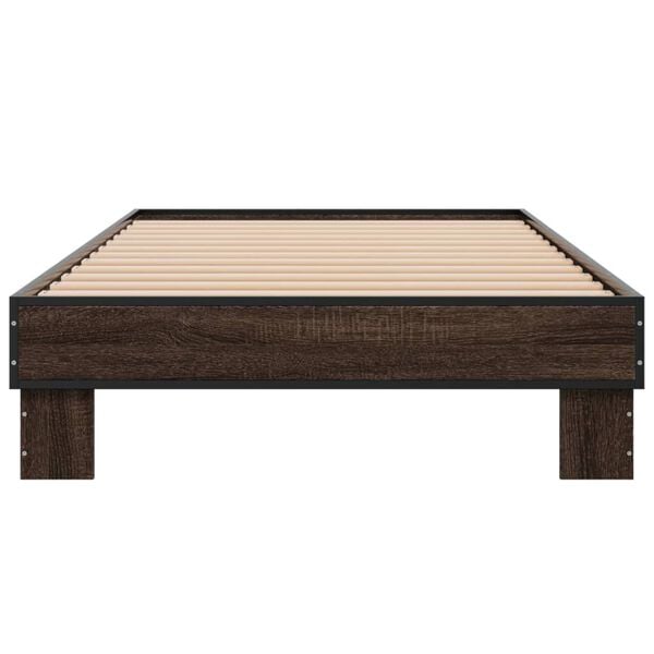 vidaXL Estructura cama madera ingenier&iacute;a metal marr&oacute;n roble 100x200 cm