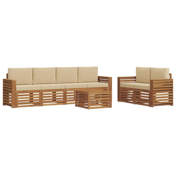 vidaXL Juegos de sof&aacute;s 7 pcs Natural y Beige Madera de Acacia S&oacute;lida