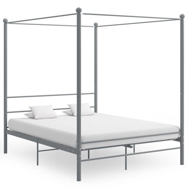 vidaXL Estructura de cama con dosel sin colchón metal gris 160x200 cm