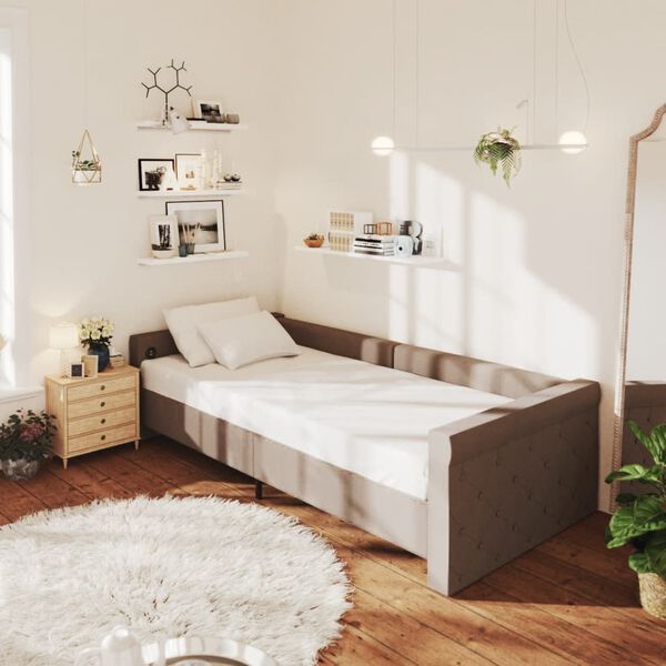 vidaXL Sof&aacute; cama USB de tela gris taupe 90x200 cm