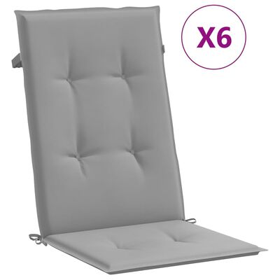 vidaXL Cojín silla de jardín respaldo alto 6 uds tela gris 120x50x3 cm