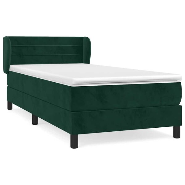 vidaXL Cama box spring con colch&oacute;n terciopelo verde oscuro 90x190 cm
