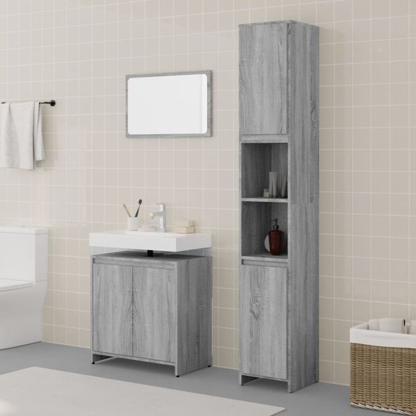 vidaXL Set de muebles de ba&ntilde;o 3 pzas madera contrachapada gris sonoma
