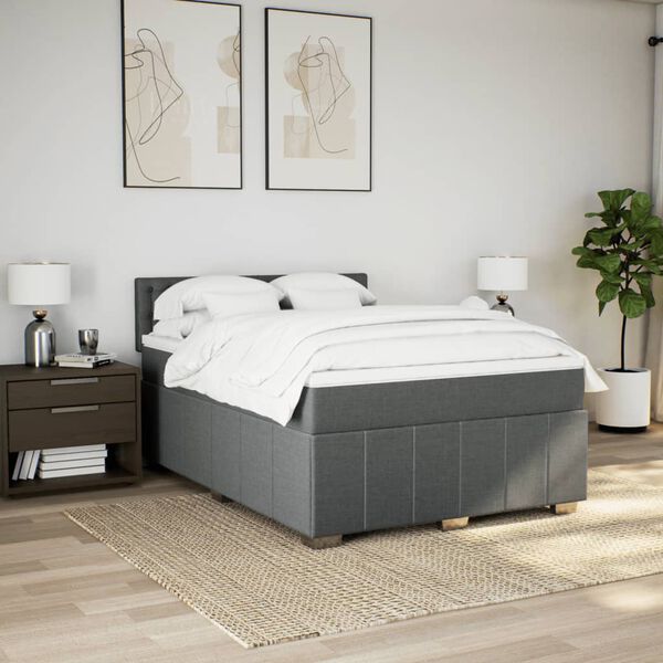 vidaXL Cama box spring con colch&oacute;n tela gris oscuro 140x200 cm