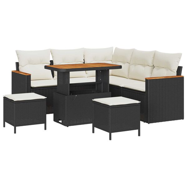 vidaXL Conjunto de sof&aacute; de jard&iacute;n con coj&iacute;n 8 pcs Negro Polirat&aacute;n