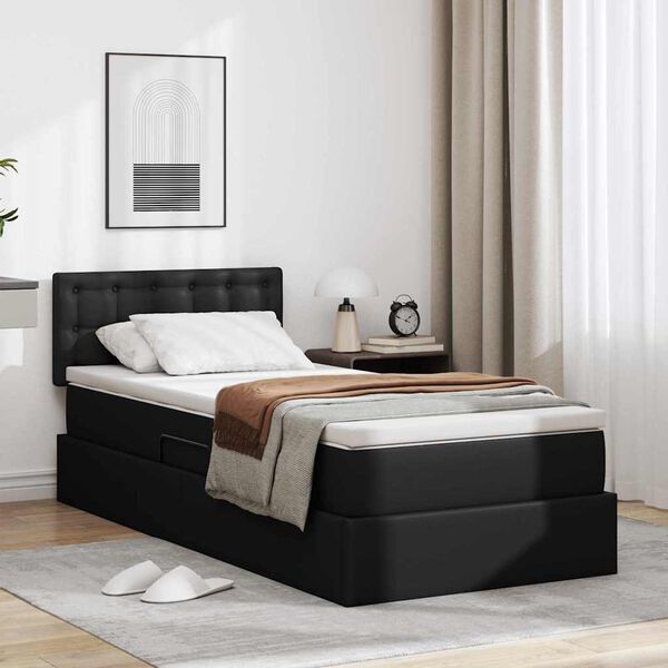 vidaXL Cama con almacenamiento y colch&oacute;n Negro 100 x 200 cm