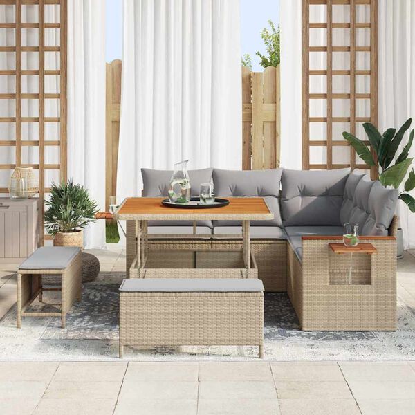 vidaXL Conjunto de sof&aacute; de jard&iacute;n con coj&iacute;n 8 pcs beige y gris claro