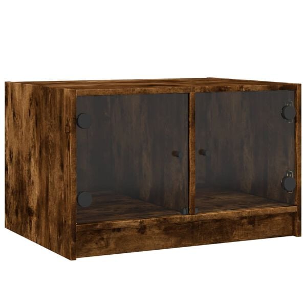 vidaXL Mesa de centro con puertas de vidrio roble ahumado 68x50x42 cm