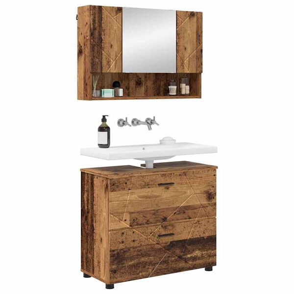 vidaXL Juego de muebles de ba&ntilde;o con caj&oacute;n 2 pcs Madera Vieja
