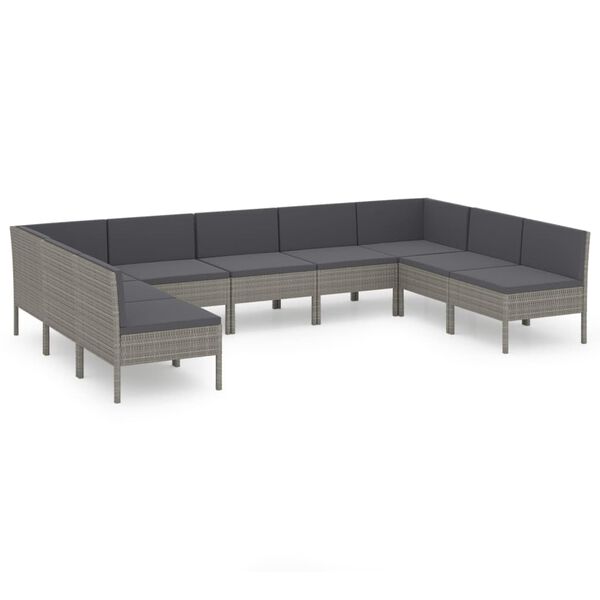 vidaXL Set de muebles de jard&iacute;n 9 pzas y cojines rat&aacute;n sint&eacute;tico gris