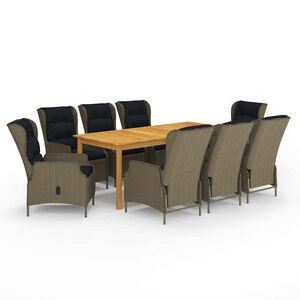 vidaXL Juego de comedor de jard&iacute;n de 9 piezas marr&oacute;n