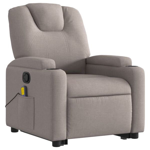 vidaXL Sillón reclinable de masaje elevable tela gris taupé