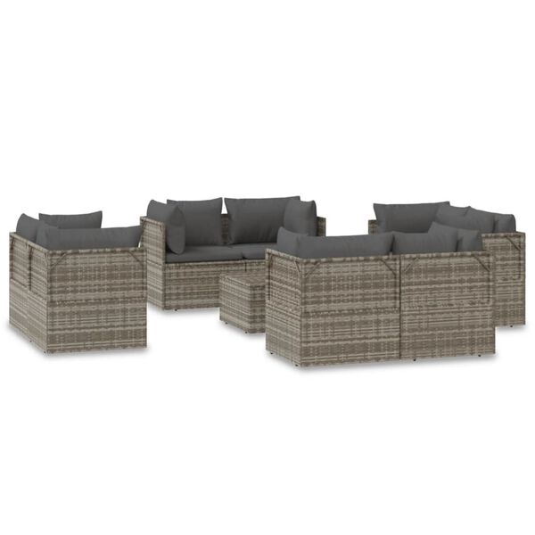vidaXL Set de muebles de jardín 9 pzas y cojines ratán sintético gris