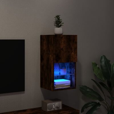 vidaXL Mueble para TV con luces LED roble ahumado 30,5x30x60 cm