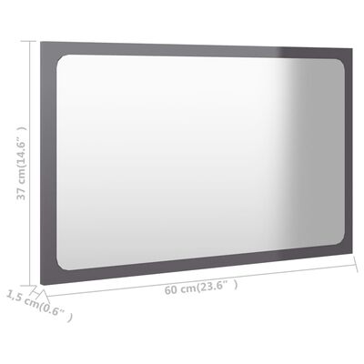 vidaXL Espejo de baño madera contrachapada gris brillo 60x1,5x37 cm