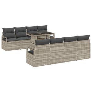 vidaXL Conjunto de sof&aacute; de jard&iacute;n 9 pcs Gris Claro Polirat&aacute;n