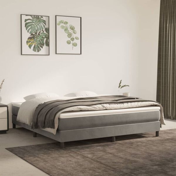 vidaXL Cama box spring con colch&oacute;n terciopelo gris claro 160x200 cm