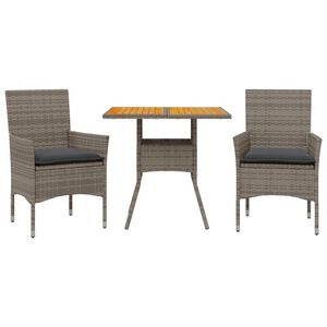 vidaXL Set de comedor jard&iacute;n 3 pzas con cojines rat&aacute;n PE acacia gris