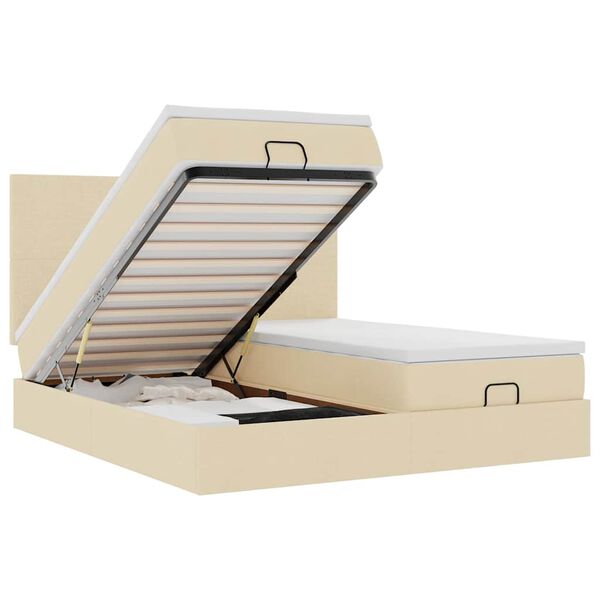 vidaXL Estructura de cama otomana con colchones tela crema 160x200cm
