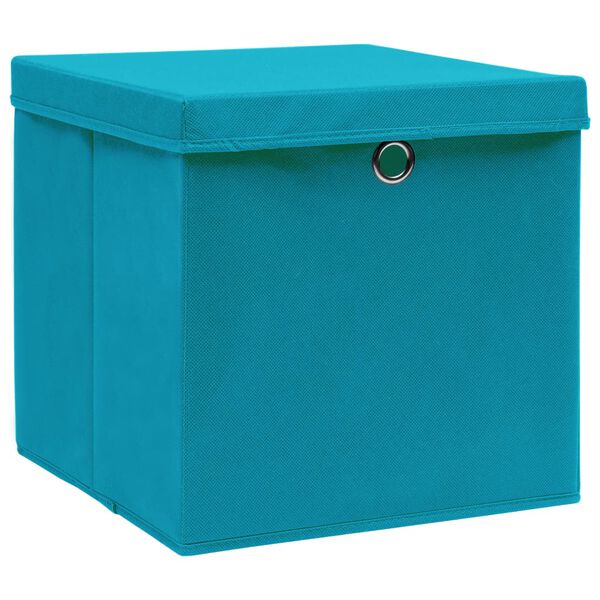 vidaXL Caja de almacenaje con tapa 4 uds tela azul celeste 32x32x32 cm