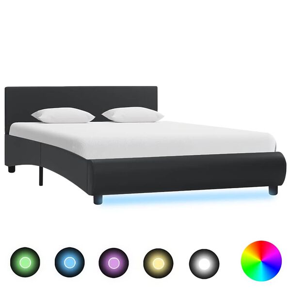 vidaXL Estructura de cama con LED de cuero sintético negro 120x200 cm