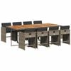 vidaXL Set comedor jard&iacute;n 9 pzas y cojines rat&aacute;n sint&eacute;tico gris