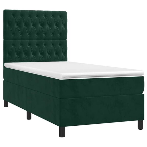 vidaXL Cama box spring con colch&oacute;n terciopelo verde oscuro 80x200 cm